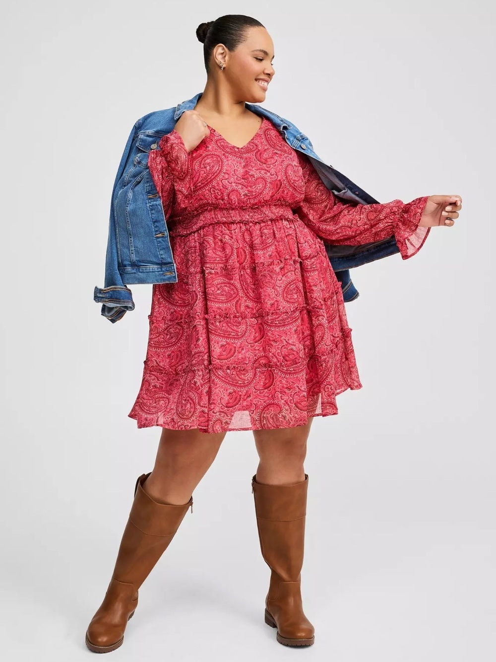 TORRID Red Mini Lurex Chiffon V-Neck Tiered Pocket Dress